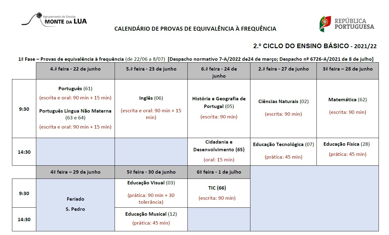 Calendário PEF 2 ciclo